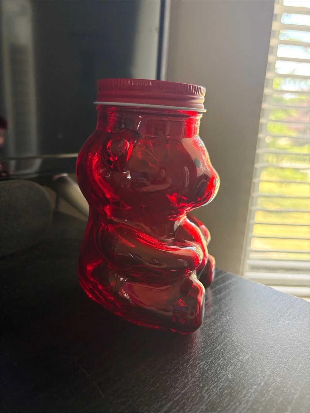 Red Teddy Bear Glass Jar